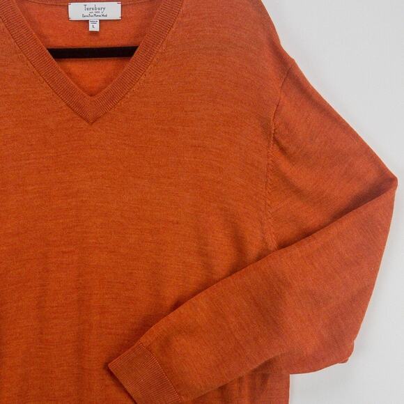 Turnbury Extra Fine Merino Wool V-Neck Sweater Men's Large Long Sleeve Orange - Picture 4 of 9
